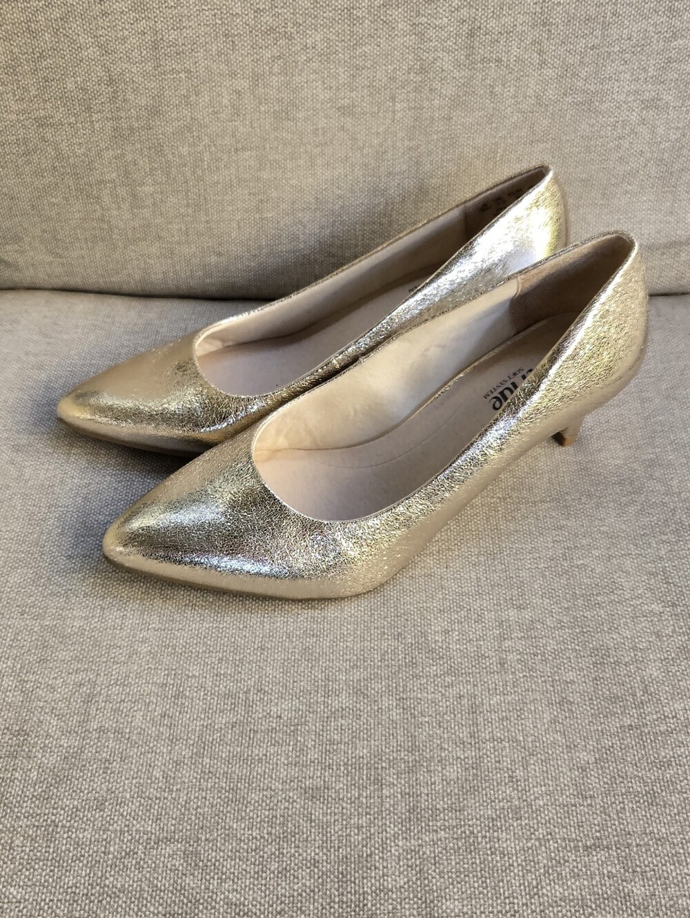 Life stride Gold Pointed-Toe Kitten Heel Pumps - Women